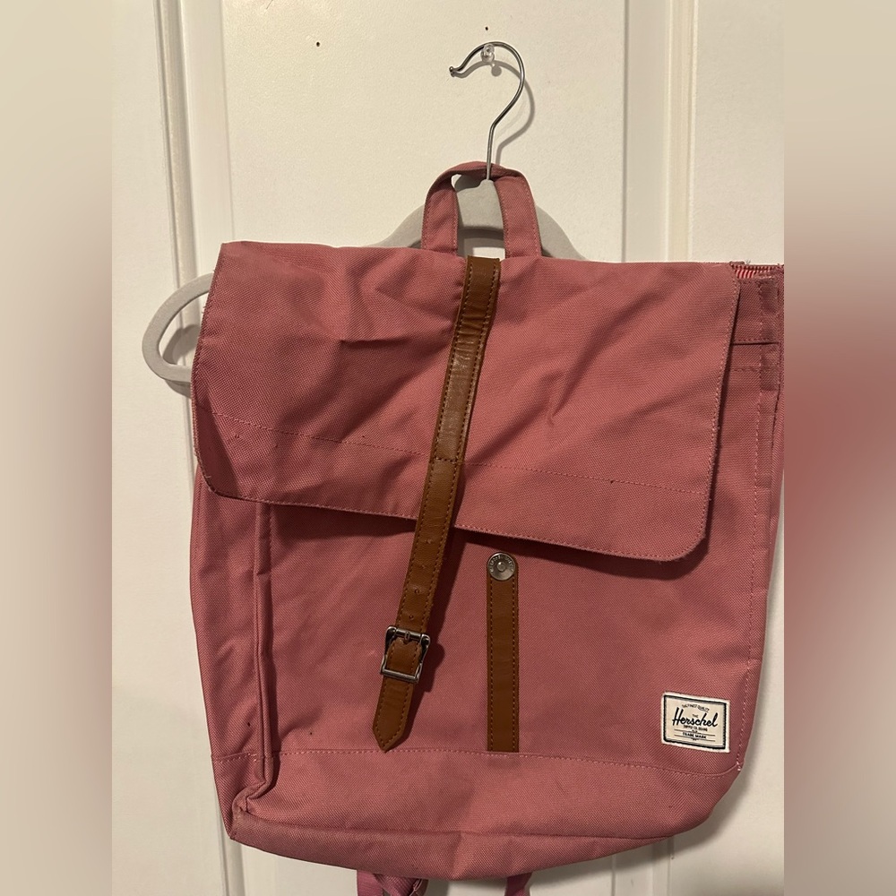 Herschel Supply Company Rose Pink Canvas Backpack with Brown Strap